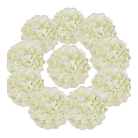 10 pack | Ivory Silk Hydrangea Artificial Flowers for Home Wedding Bouquet - Picture 2 of 7